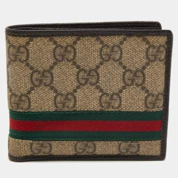 Pre Owned Gucci Beige/Dark Brown GG Supreme Canvas Web Bifold Wallet