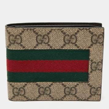 Pre Owned Gucci Beige GG Supreme Canvas Web Bifold Wallet 