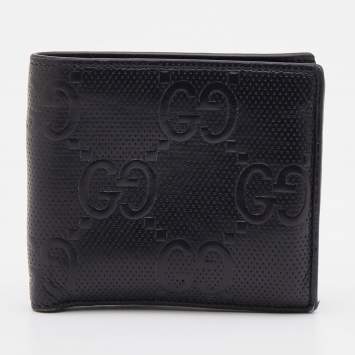 Pre Owned Gucci Black Guccissima Leather Bifold Wallet