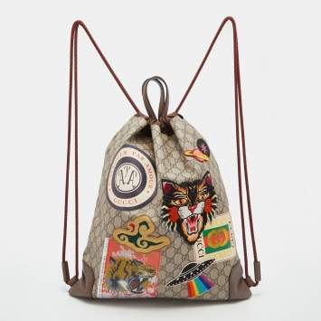 Pre Owned Gucci Beige/Brown GG Supreme Canvas Courrier Drawstring Backpack