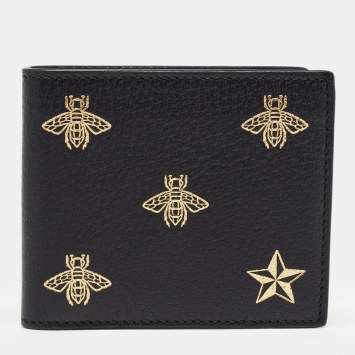 Pre Owned Gucci Black Leather Bee Star Bifold Wallet