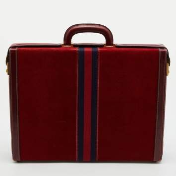 Pre Owned Gucci Red Suede and Leather Vintage Briefcase