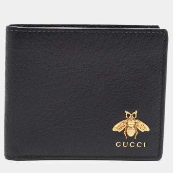 Pre Owned Gucci Black Leather Animalier Bifold Wallet