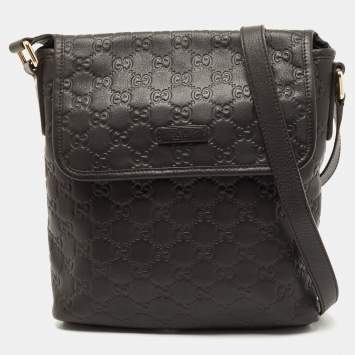 Pre Owned Gucci Dark Brown Guccissima Leather Messenger Bag