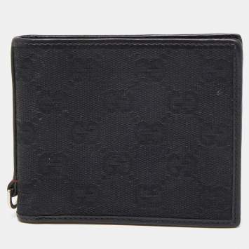 Pre Owned Gucci Black GG Canvas and Leather Bifold Wallet