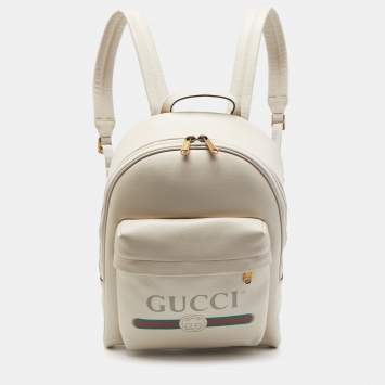 Pre Owned Gucci Ivory Leather Logo Day Backpack