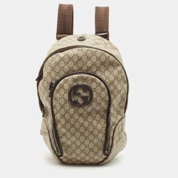 Pre Owned Gucci Beige/Brown GG Supreme Canvas Interlocking G Backpack