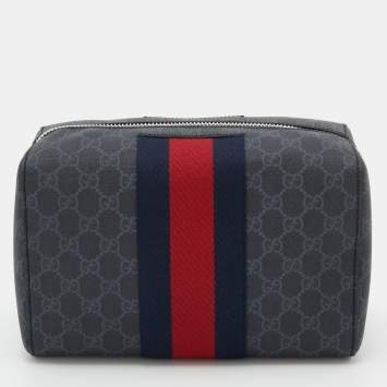 Gucci Black GG Supreme and Leather Web Toiletry Pouch