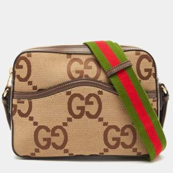 Pre Owned Gucci Ebony/Light Brown Jumbo GG Canvas Messenger Bag