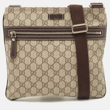 Pre Owned Gucci Beige/Brown GG Supreme Canvas and Leather Messenger Bag