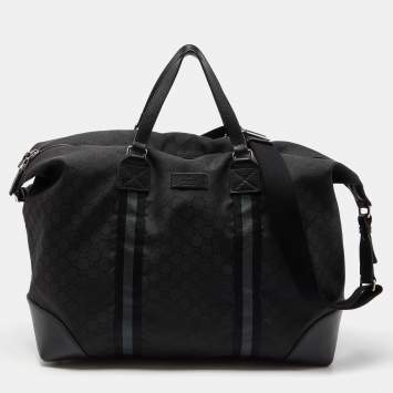 Gucci Black GG Nylon and Leather Web Weekender Bag