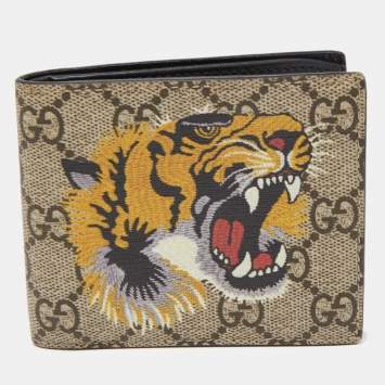 Gucci Beige GG Supreme Canvas Tiger Print Bifold Wallet