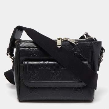 Pre Owned Gucci Black Guccissima Perforated Leather Crossbody Bag