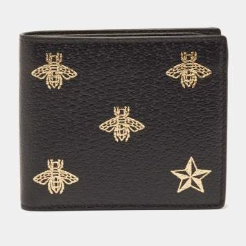 Pre Owned Gucci Black Leather Bee Star Bifold Wallet