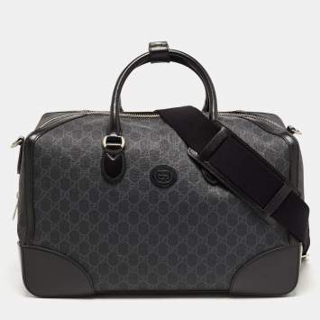 Pre Owned Gucci Black GG Supreme Canvas Interlocking G Duffle Bag