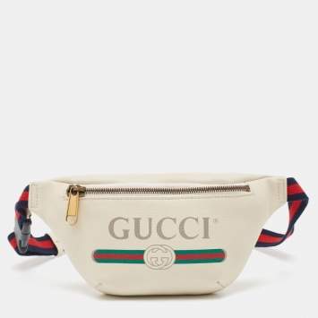 Pre Owned Gucci White Leather Logo Web Belt Bag