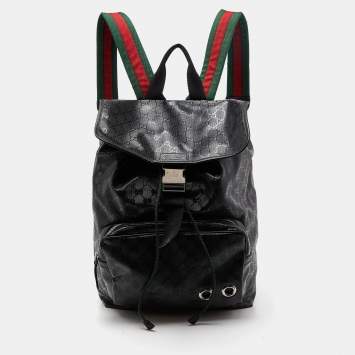 Pre Owned Gucci Black GG Imprime Canvas and Leather Backpack