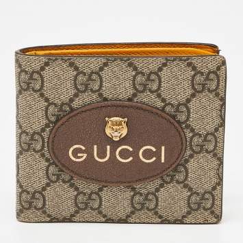Pre Owned Gucci Beige GG Supreme Canvas and Leather Bifold Wallet