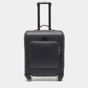 Pre Owned Gucci Black GG Supreme Canvas and Leather Carry On Suitcase