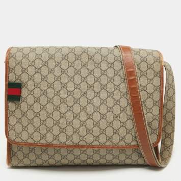 Pre Owned Gucci Beige/Brown GG Supreme Canvas And Leather Messenger Bag