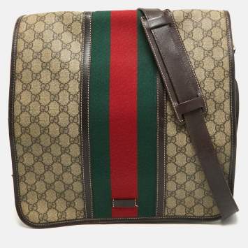 Pre Owned Gucci Brown/Beige GG Supreme Canvas and Leather Web Messenger Bag