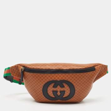 Pre Owned Gucci X Dapper Dan Brown Micro GG Leather Logo Belt Bag
