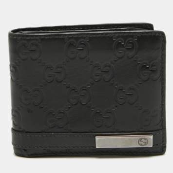 Pre Owned Gucci Black Guccissima Leather Interlocking G Bifold Wallet