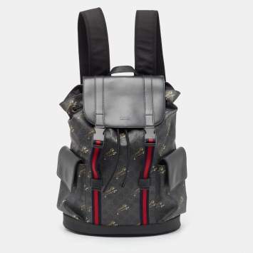 Pre Owned Gucci Black/Grey GG Supreme Canvas Tiger Print Backpack