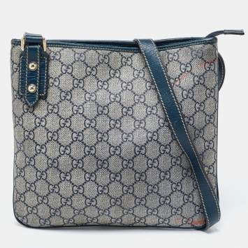 Pre Owned Gucci Beige/Blue GG Supreme Canvas and Leather Messenger Bag