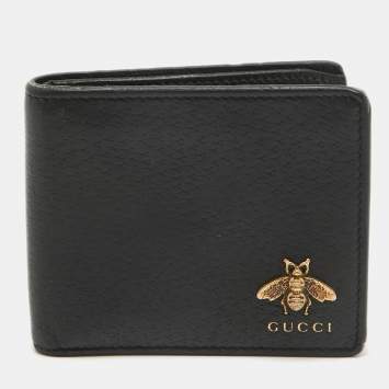 Pre Owned Gucci Black Leather Animalier Bifold Wallet