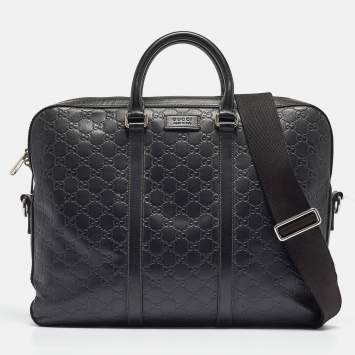 Pre Owned Gucci Black Guccissima Leather Briefcase