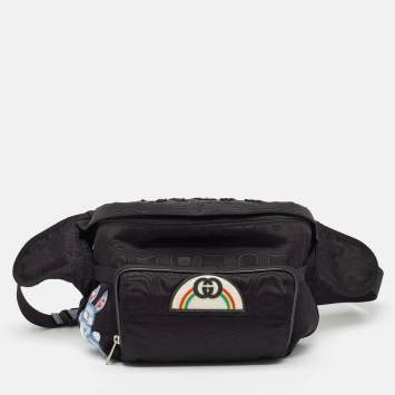Pre Owned Gucci Black Nylon Tenebre Logo Patch Belt Bag