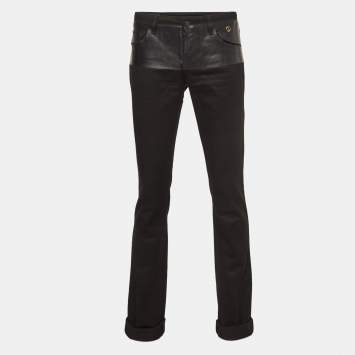 Gucci Black Cotton Leather Trim Pants XS