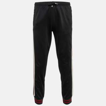 Pre Owned Gucci Black Jersey Logo Tape Joggers S