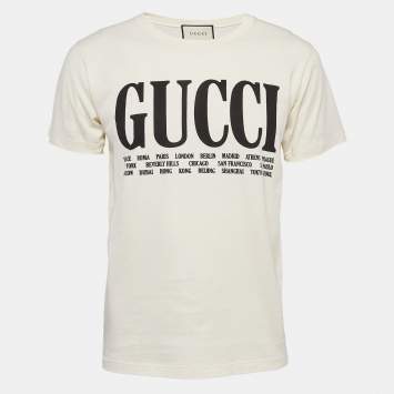 Gucci Cream Logo Cities Print Jersey Oversized T-Shirt XXS