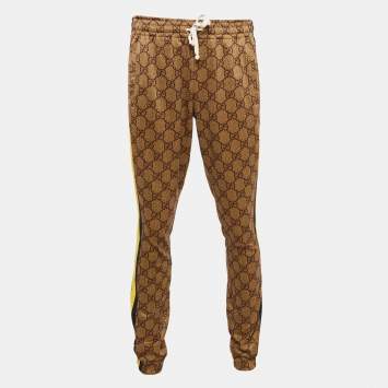Gucci Beige GG Logo Print Jersey Contrast Trimmed  Joggers L