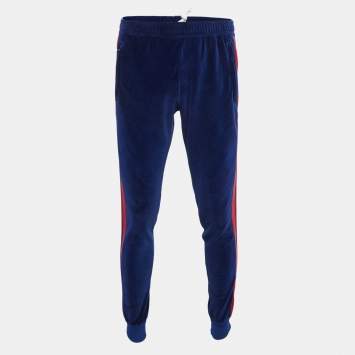 Pre Owned Gucci Blue Side Stripe Velour Jogging Pants M