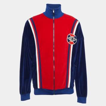 Pre Owned Gucci Blue Colorblocked Velour Applique Retro Loose Jacket M