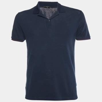 Gucci Navy Blue Cotton Blend Polo T-Shirt M