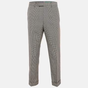 Pre Owned Gucci Beige/Black Houndstooth Wool Pants L