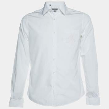 Pre Owned Gucci White Embroidered Cotton Buttoned Up Shirt M