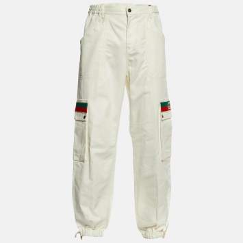 Pre Owned Gucci White Cotton Elasticated Bottom Cargo Pants XXL