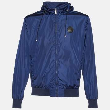 Pre Owned Gucci Navy Blue Nylon Zip-Up Hooded Jacket XL