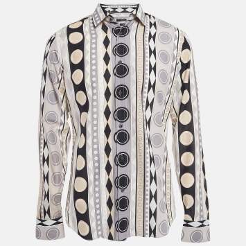 Pre Owned Gucci Grey/Multicolor Printed Cotton Button Front Shirt L