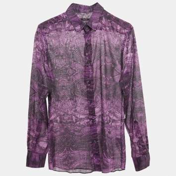 Pre Owned Gucci Purple Abstract Print Cotton Fitted Shirt M