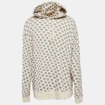 Pre Owned Gucci Cream Beige Guccify Print Cotton Knit Hoodie XXL 