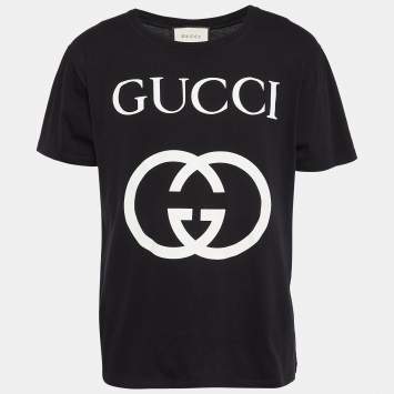 Pre Owned Gucci Black GG Print Jersey Crew Neck T-Shirt M