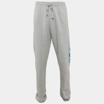 Pre Owned Gucci Grey Logo Print Cotton Jogger Pants XXXL
