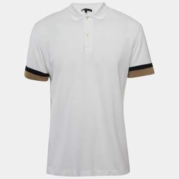 Pre Owned Gucci White Cotton Cut & Sew Paneled Sleeve Polo T-Shirt L