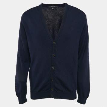 Pre Owned Gucci Navy Blue Rib Knit Buttoned Cardigan XXL